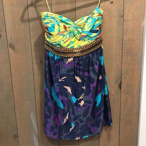 Tibi Colorful Strapless Size 6 Dress yellow/blue